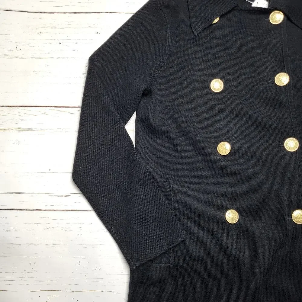 J. Crew Warwick Sweater Blazer Black Gold Button Double Breasted Peacoat Wool XS